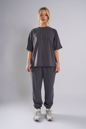 Kaiia Studio Distressed Applique Oversized T-Shirt Dark Grey