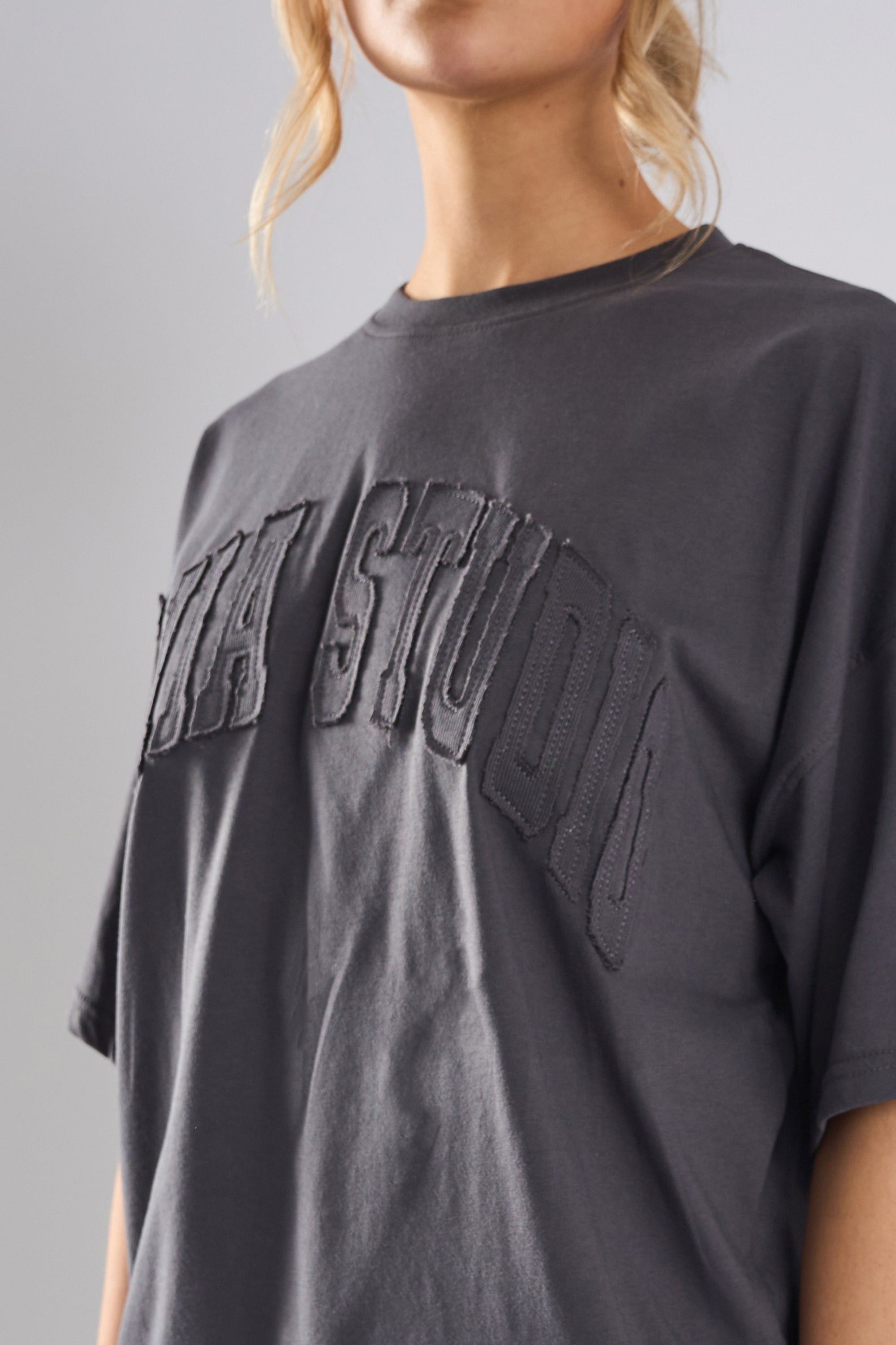 Kaiia Studio Distressed Applique Oversized T-Shirt Dark Grey
