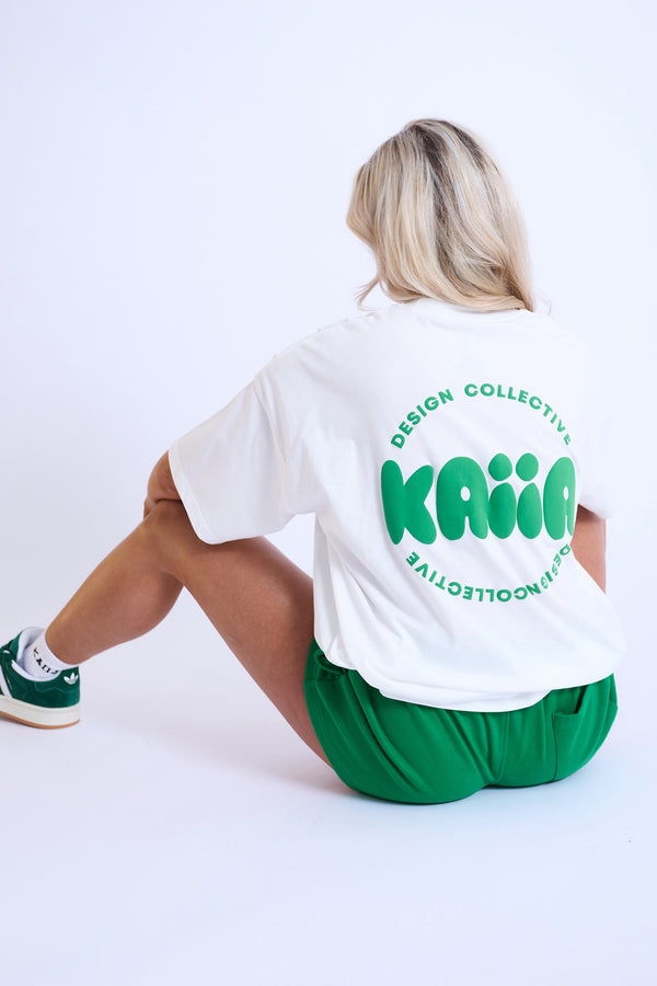 Kaiia Design Bubble Logo Oversized T-Shirt Off White & Green