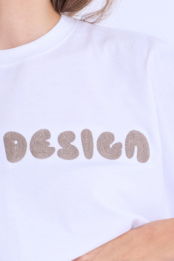 Kaiia Design Embroidered Bubble Logo Oversized T-Shirt White & Light Stone