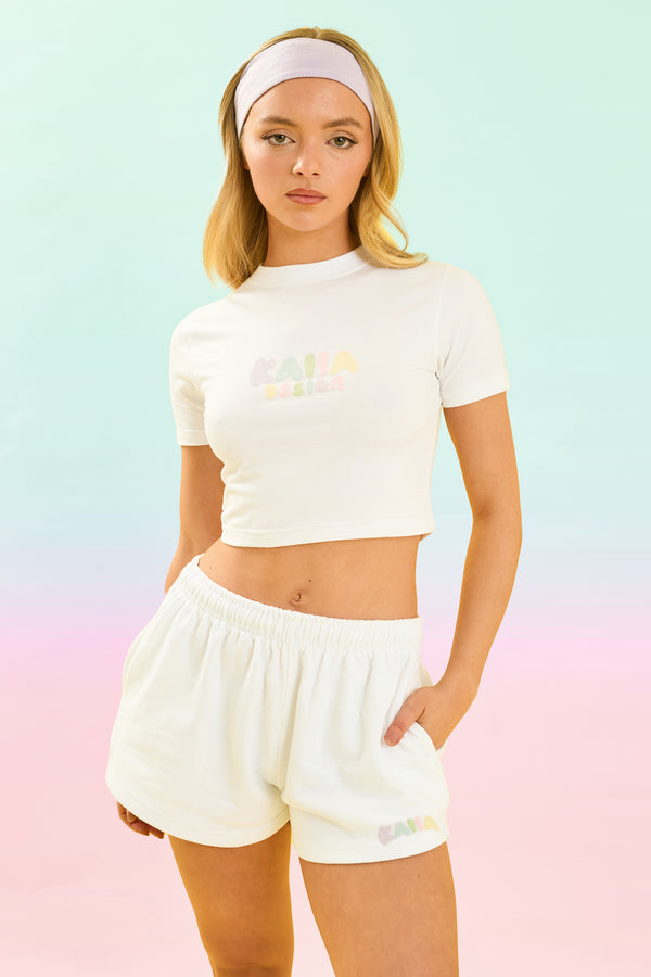 Kaiia Design Bubble Logo Baby Tee Off White & Rainbow