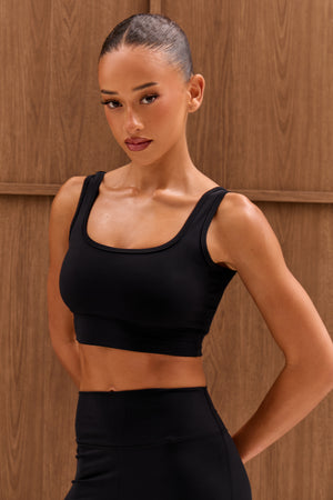 Kaiia Sculpt Square Neck Crop Top Black