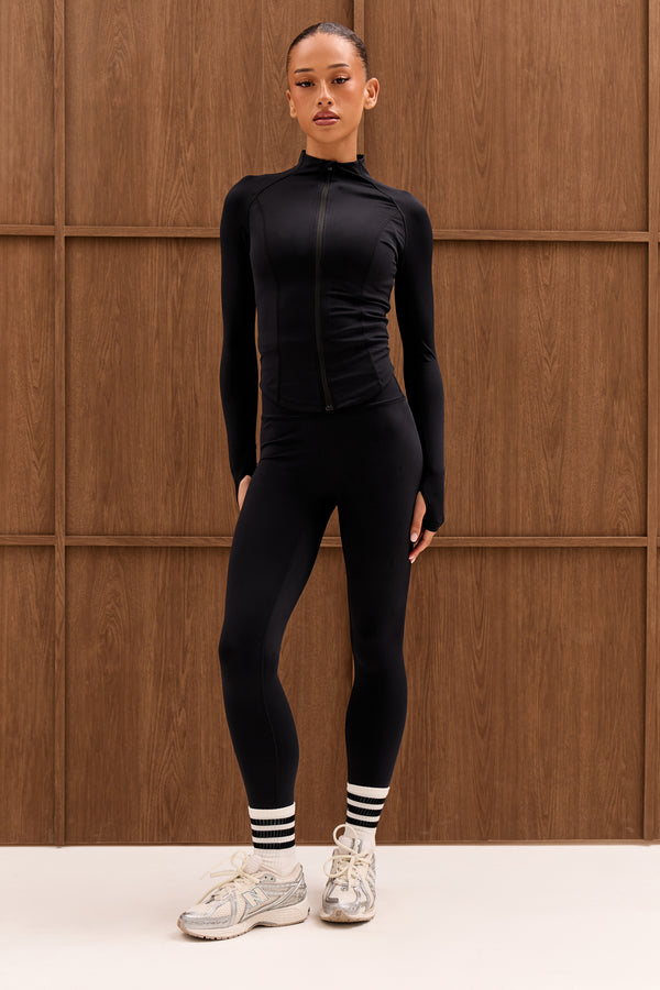 Kaiia Sculpt Long Sleeve Zip Through Fitted Jacket Black