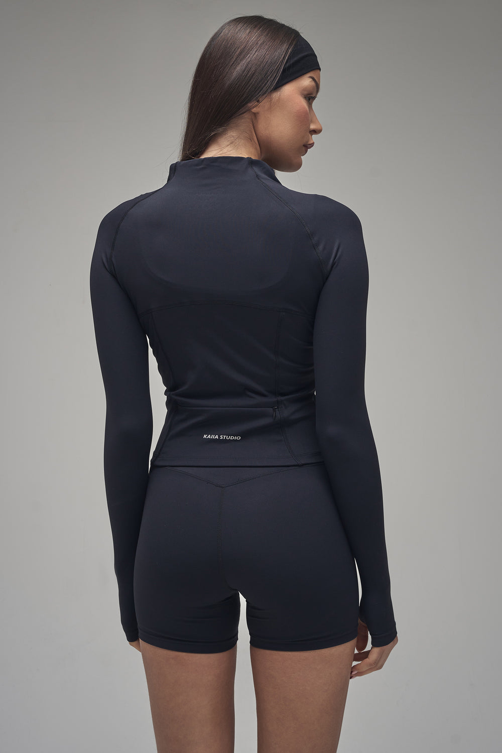 Kaiia Sculpt Long Sleeve Zip Through Fitted Jacket Black on Black
