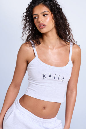 Kaiia Logo Cami Top Light Grey Marl & Navy