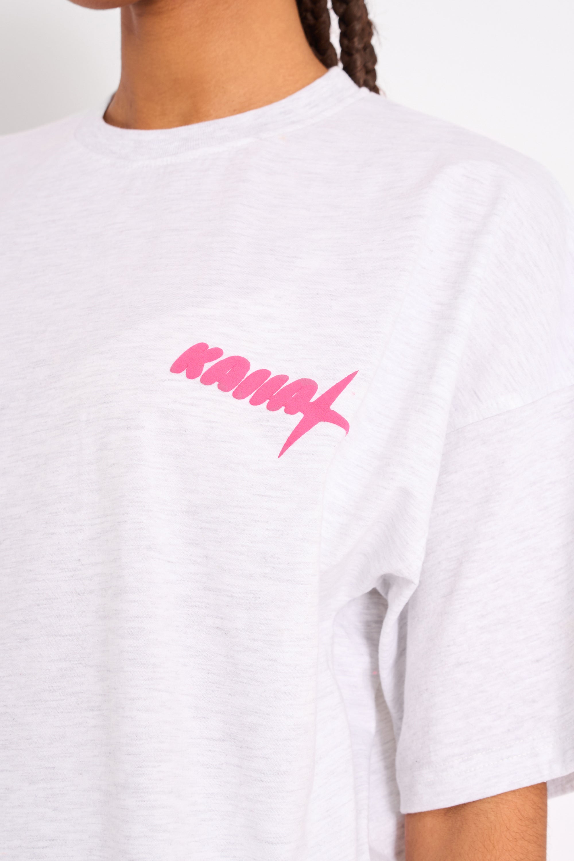 Kaiia Star Ombre Graphic Oversized Tee Grey Marl