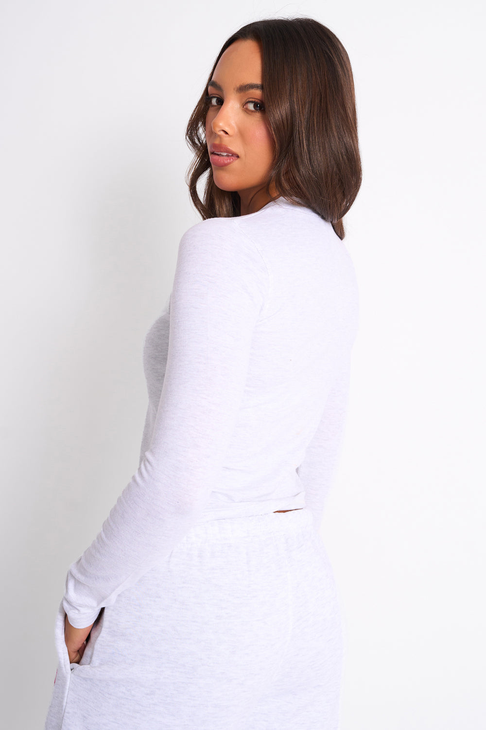 Kaiia Sport Long Sleeve Baby Tee Light Grey Marl & Red