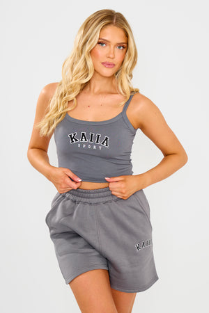 Kaiia Logo Cami Vest Top Charcoal Grey