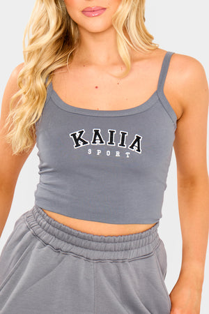 Kaiia Logo Cami Vest Top Charcoal Grey