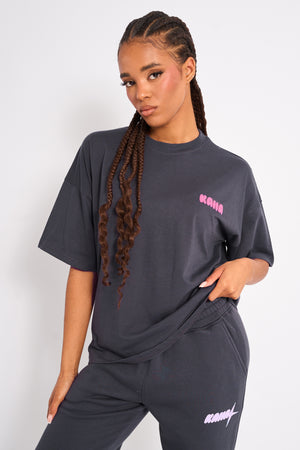 Kaiia Star Ombre Graphic Oversized Tee Charcoal