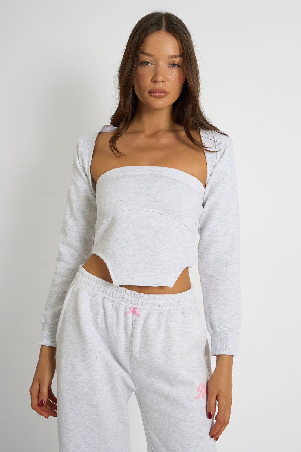 Kaiia Bandeau Crop Top & Bolero Light Grey Marl