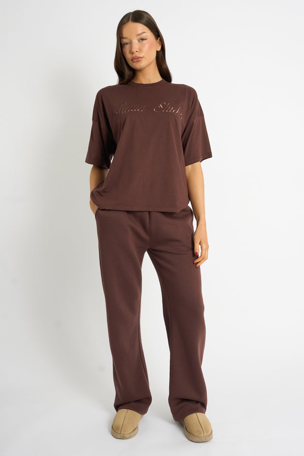Kaiia Script Logo Oversized T-Shirt Mocha