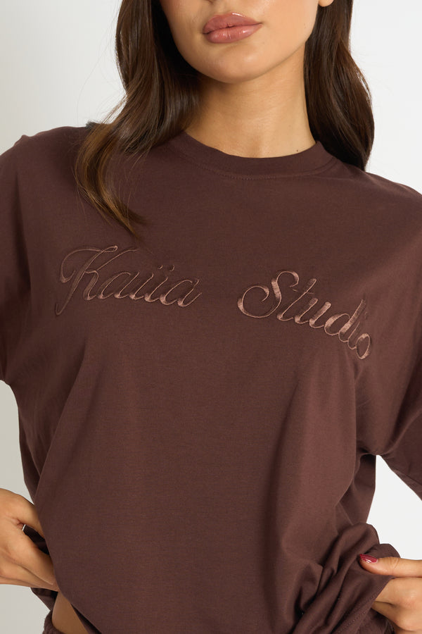 Kaiia Script Logo Oversized T-Shirt Mocha