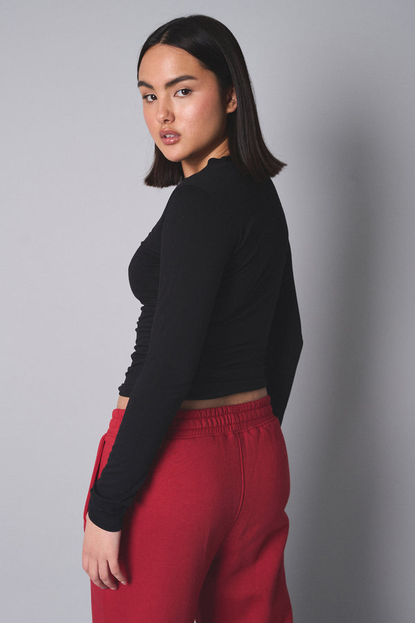 Slim Fit T-shirt With Long Sleeves Black
