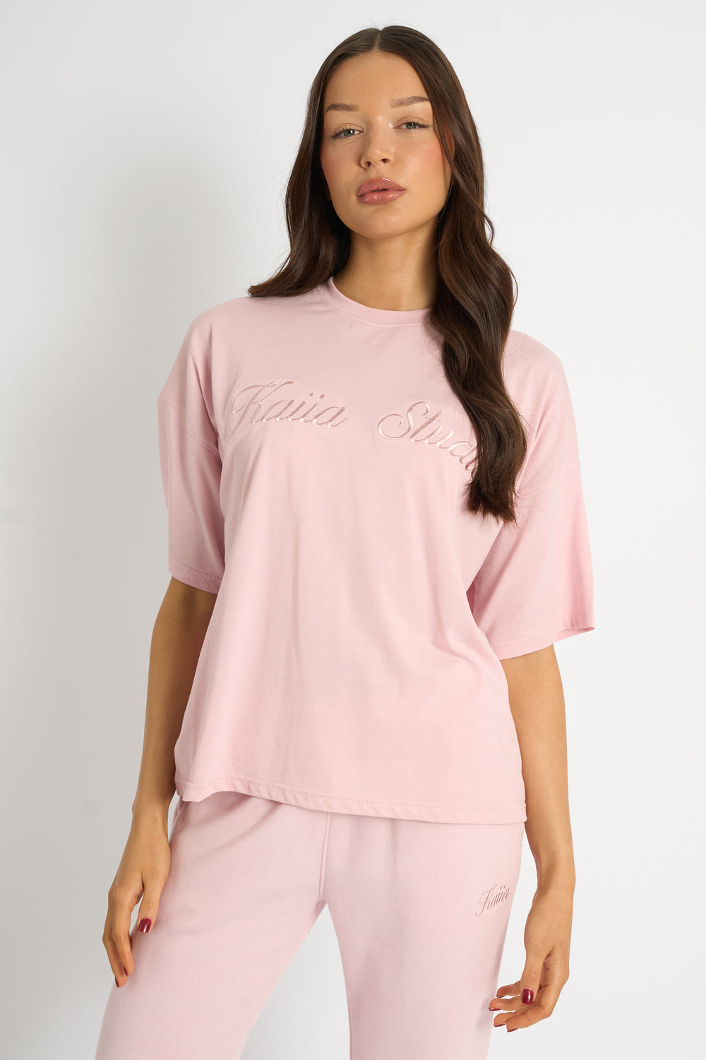 Kaiia Script Logo Oversized T-Shirt Pink Chai