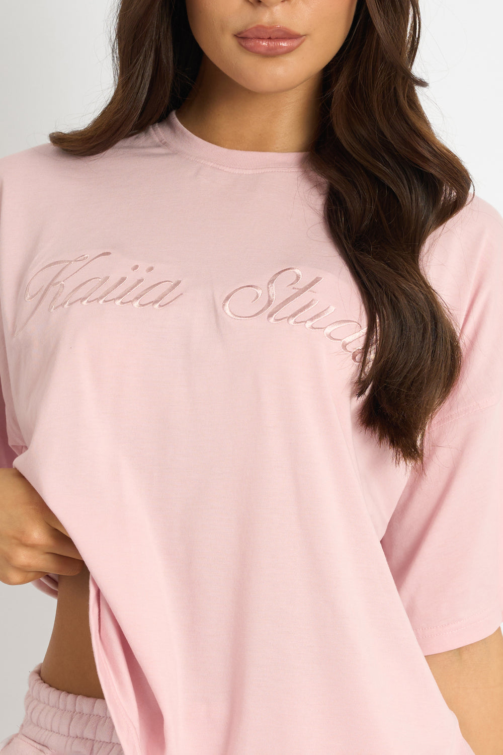 Kaiia Script Logo Oversized T-Shirt Pink Chai