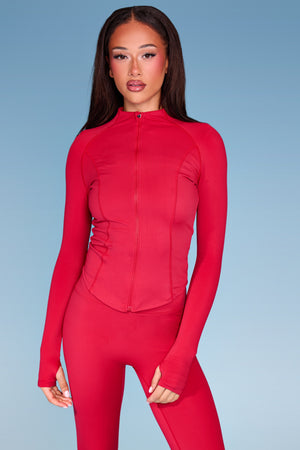 Kaiia Sculpt Long Sleeve Zip Through Fitted Jacket Deep Red