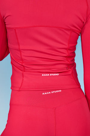 Kaiia Sculpt Long Sleeve Zip Through Fitted Jacket Deep Red