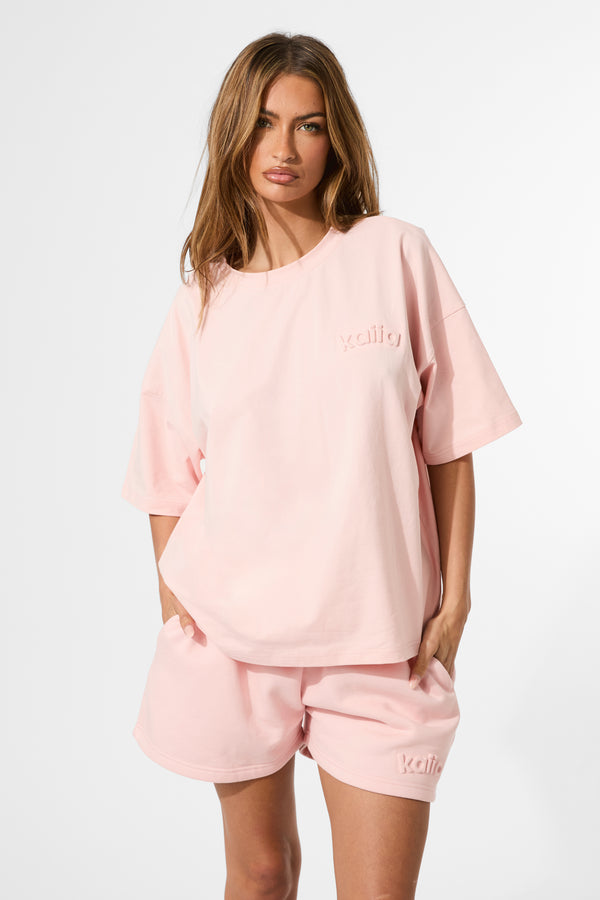 Kaiia Embossed Logo Oversized Tee Sugar Pink