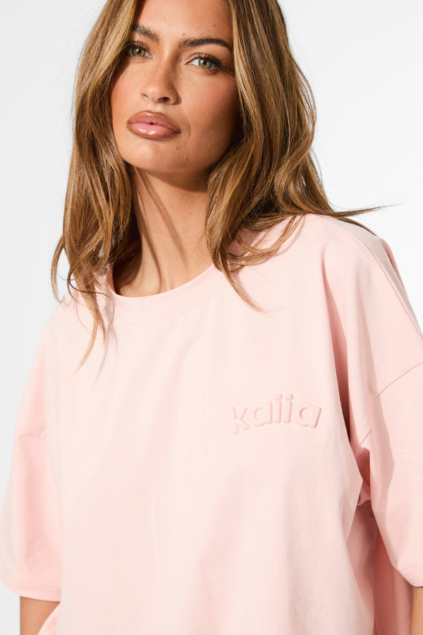 Kaiia Embossed Logo Oversized Tee Sugar Pink