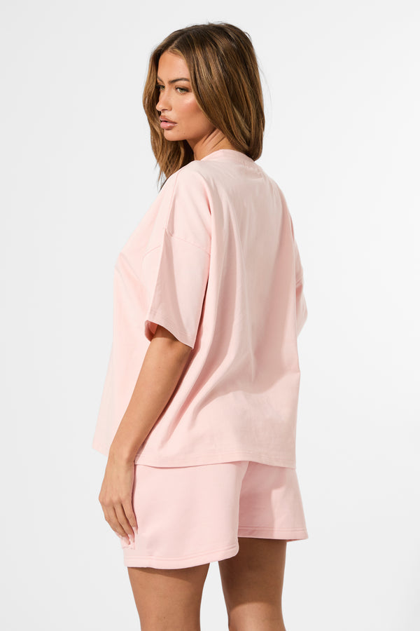 Kaiia Embossed Logo Oversized Tee Sugar Pink