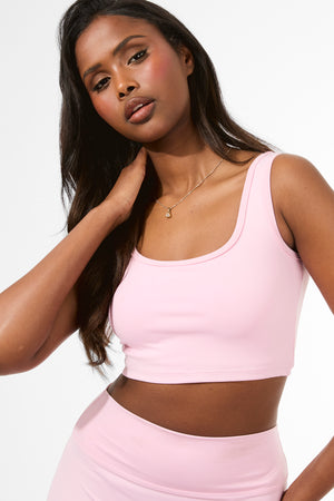 Kaiia Sculpt Square Neck Crop Top Baby Pink