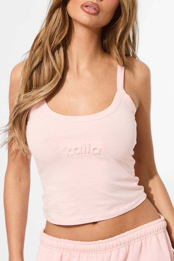 Kaiia Embossed Logo Cami Top Sugar Pink