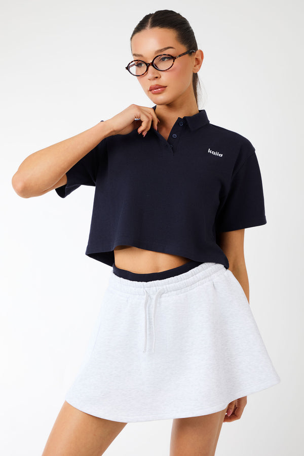 Kaiia Label Logo Exposed Waistband Mini Skirt Light Grey Marl