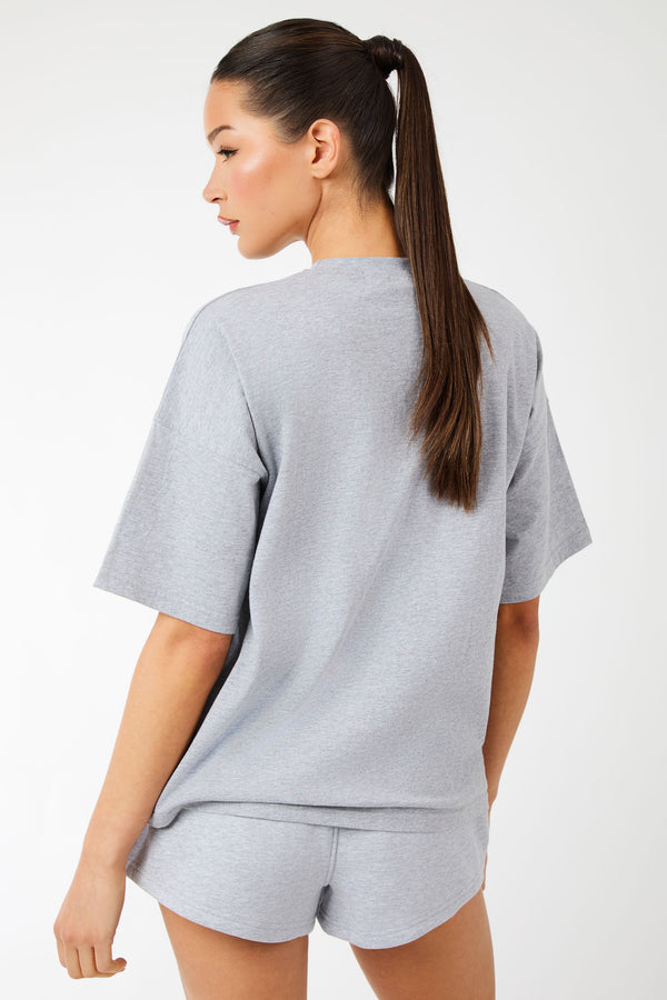 Kaiia Sport Logo Oversized T-Shirt Grey Marl & White