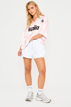 Kaiia Collared Oversized Football Shirt Pink Stripe