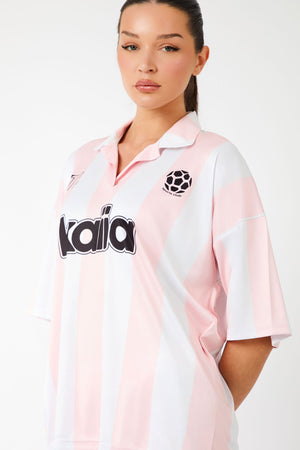 Kaiia Collared Oversized Football Shirt Pink Stripe