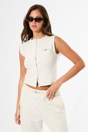 Kaiia Label Logo Premium Interlock Waistcoat Top Cream