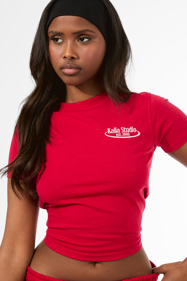 Kaiia Running Club Logo Longline Baby Tee Red