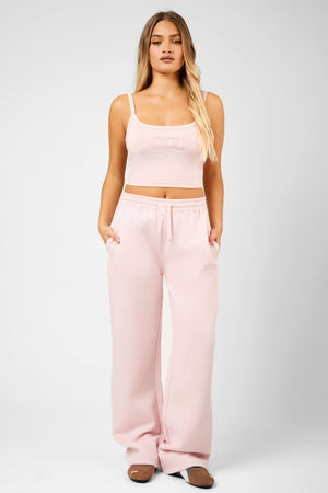Kaiia Logo Wide Leg Joggers Dusty Pink