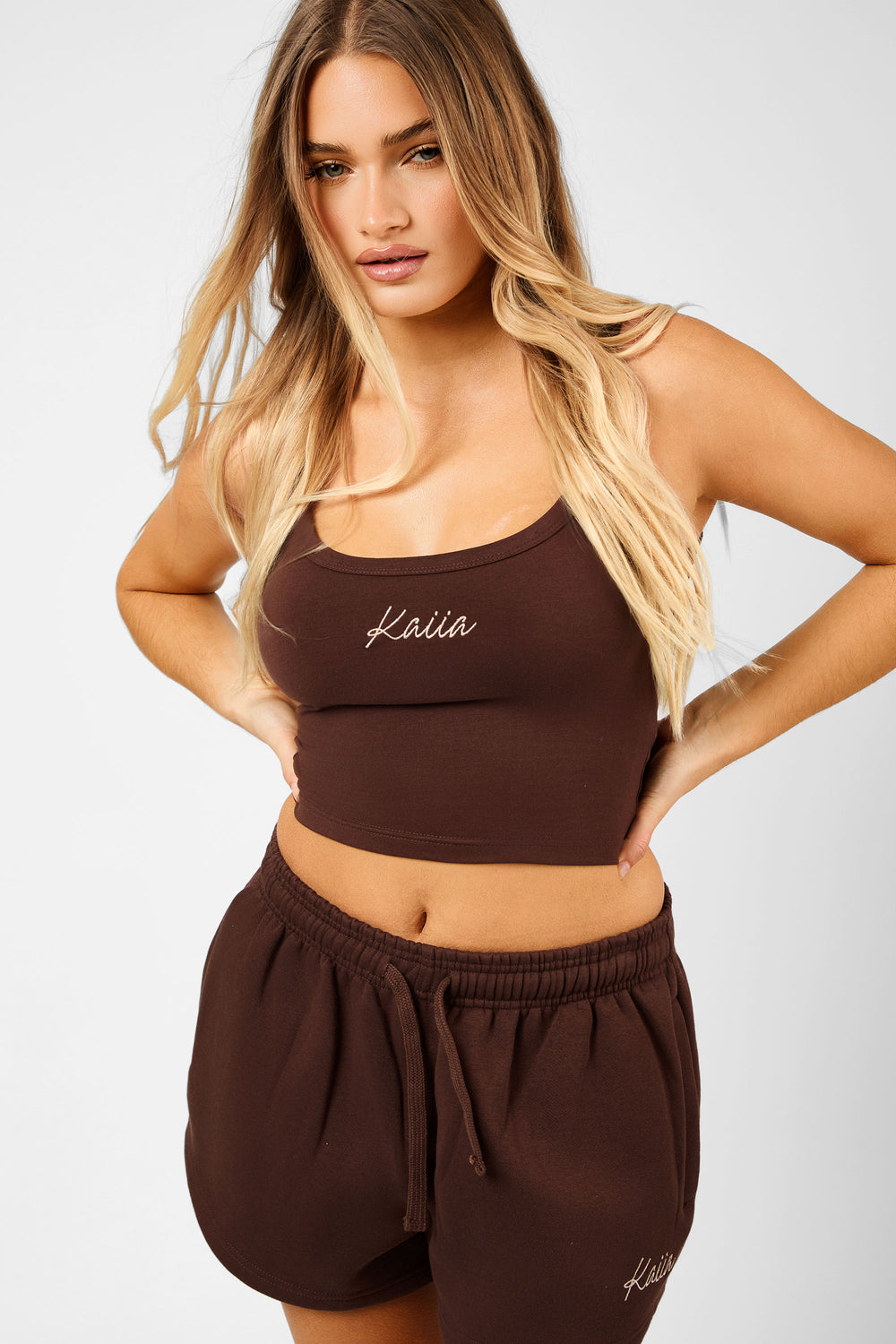 Kaiia Script Logo Vest Top Peppercorn