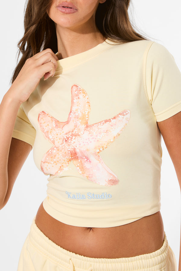 Kaiia Starfish Graphic Baby Tee Lemon