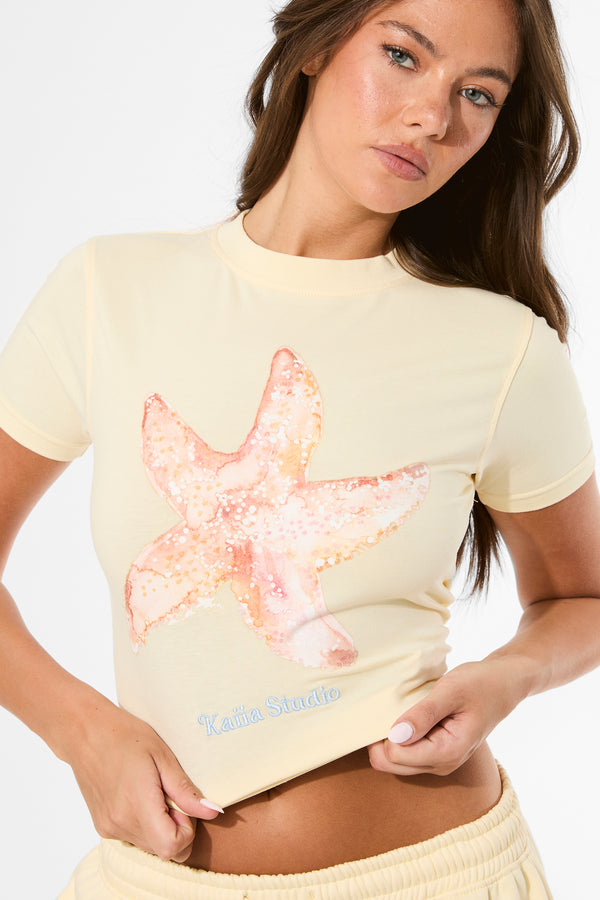 Kaiia Starfish Graphic Baby Tee Lemon