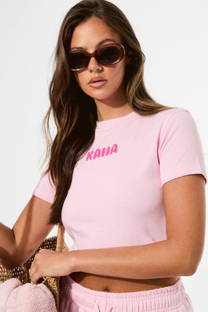 Kaiia Bubble Graphic Baby Tee Baby Pink & Hot Pink