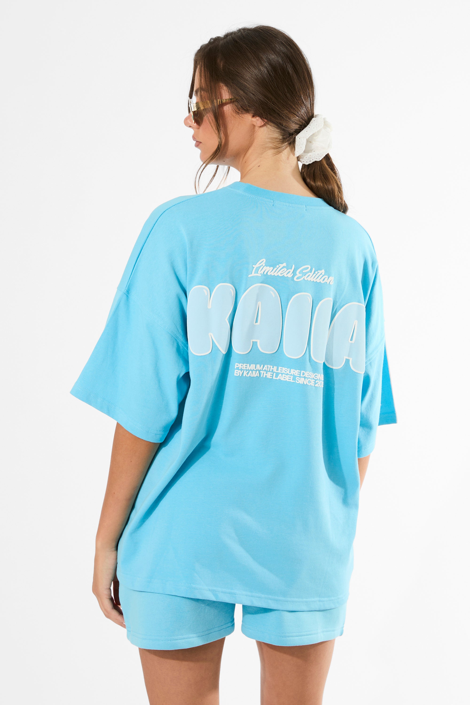 Kaiia Bubble Graphic Oversized T-Shirt Pool Blue