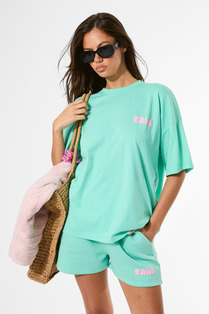 Kaiia Bubble Graphic Oversized T-Shirt Spearmint & Baby Pink