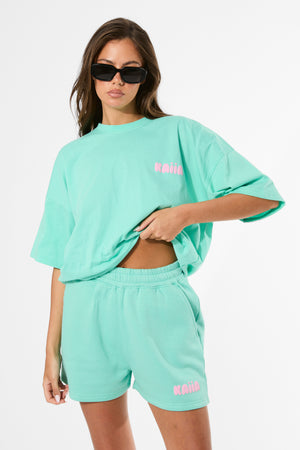 Kaiia Bubble Graphic Oversized T-Shirt Spearmint & Baby Pink