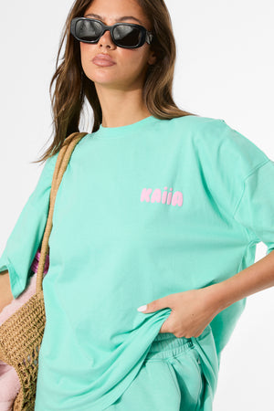 Kaiia Bubble Graphic Oversized T-Shirt Spearmint & Baby Pink