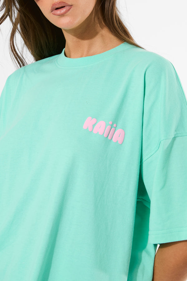 Kaiia Bubble Graphic Oversized T-Shirt Spearmint & Baby Pink