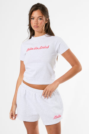 Kaiia the Label Bubble Graphic Baby Tee Light Grey Marl & Baby Pink