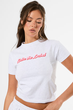 Kaiia the Label Bubble Graphic Baby Tee Light Grey Marl & Baby Pink
