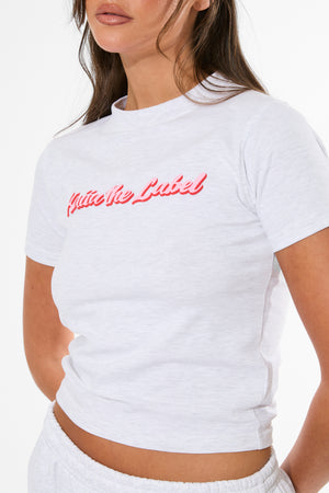 Kaiia the Label Bubble Graphic Baby Tee Light Grey Marl & Baby Pink