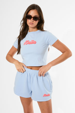 Kaiia Bubble Graphic Baby Tee Baby Blue & Coral