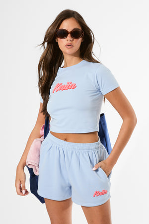 Kaiia Bubble Graphic Baby Tee Baby Blue & Coral