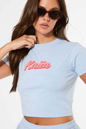 Kaiia Bubble Graphic Baby Tee Baby Blue & Coral