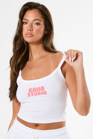 Kaiia Bubble Graphic Cami Vest Top Vanilla & Coral